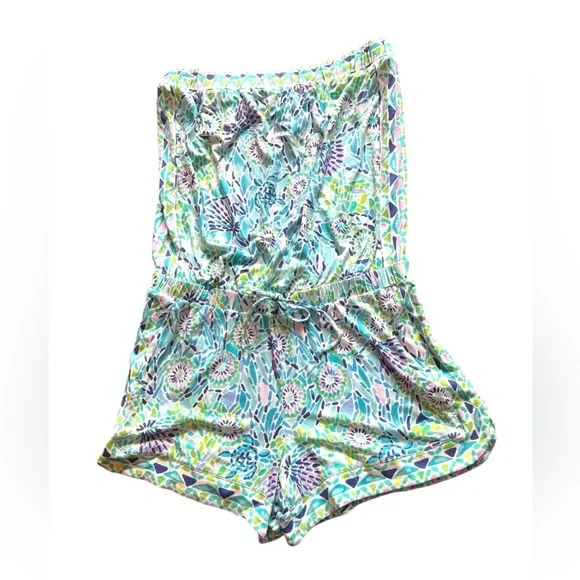 Lilly Pulitzer Rikki Romper Floral Blue Green Sz M - Picture 2 of 7